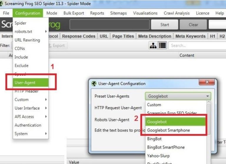User Agent Screaming frog