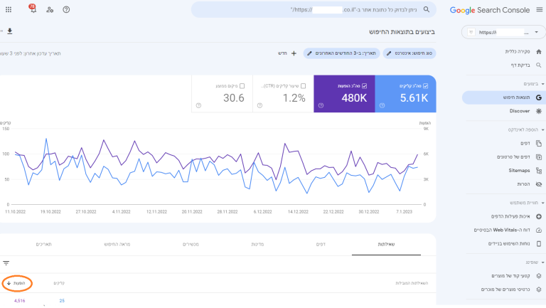 search console חיפושים