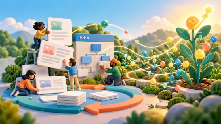 A team builds a compounding SEO growth system with helpful content, technical improvements and audience connections.