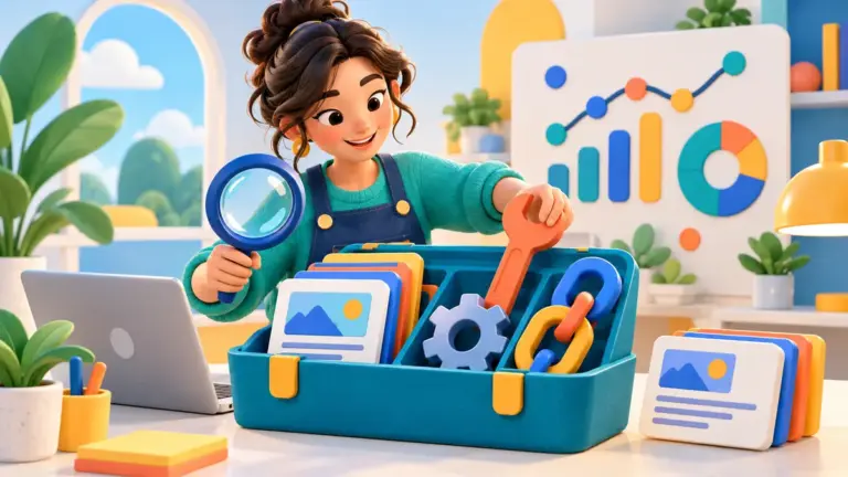 An SEO specialist assembles a coordinated toolkit for search visibility, content, technical work and links.
