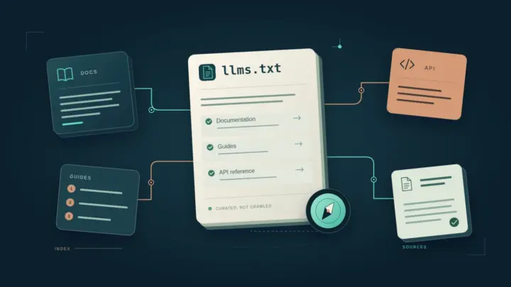 Original illustration of a curated document map connecting selected resources to an AI assistant