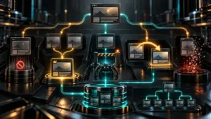 Branching technical SEO decision paths for noindex, canonical, robots.txt, redirects and removed pages